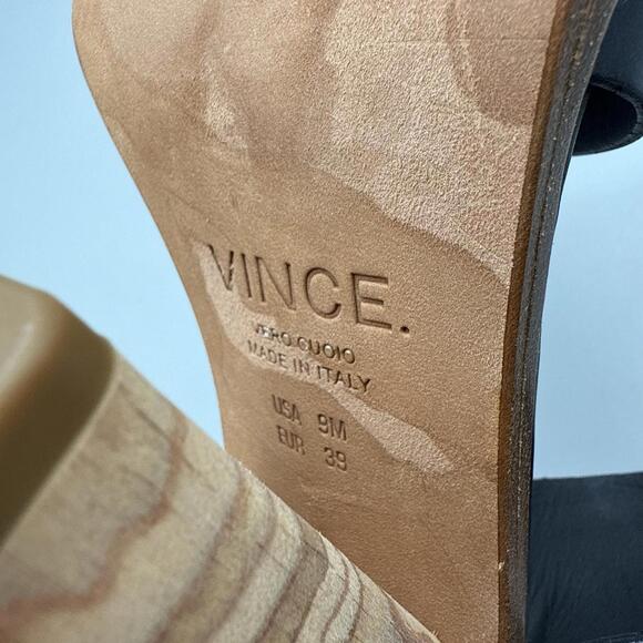 Vince Haley Sandal Black Leather Open Toe Ankle Buckle Wood Heel Women’s Size 9 - Picture 8 of 8